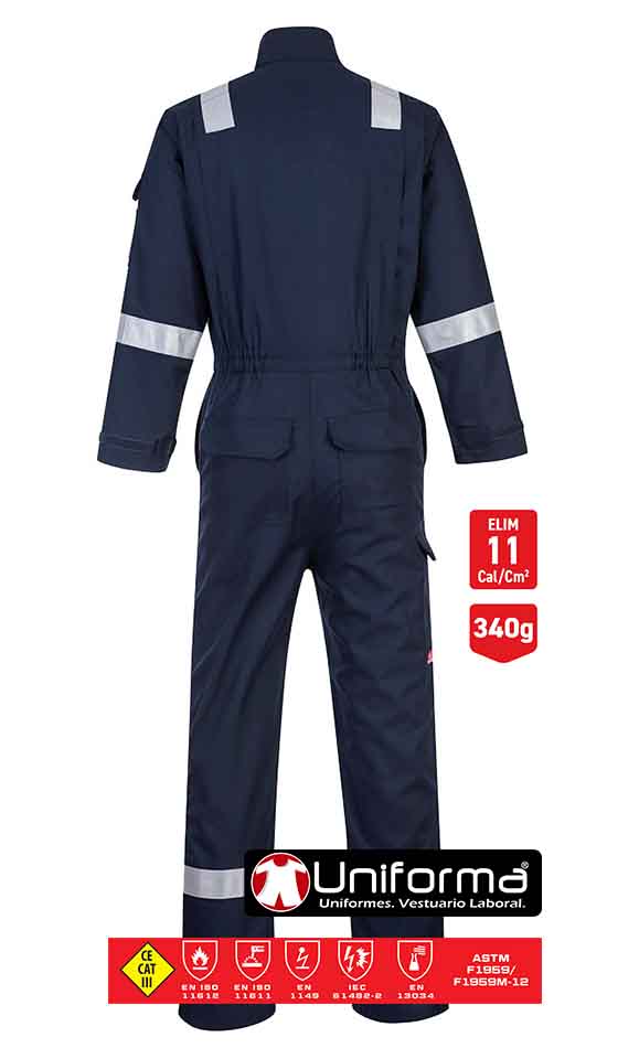 Mono de trabajo Azul marino Ignífugo Resistente a Químicos Tipo 6 reutilizable, resistente a la soldadura, de protección contra el arco eléctrico, resistente a la llama y apto para lavado industrial en Uniforma- PFR93