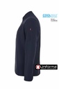 Chaqueta Cocina de color azul marino para cocineros con tejido CoolMax transpirable en la espalda, confeccionada en tejido ligero, y fresco de micro fibra, perfecta para el calor, de tacto suave, con acabado anti manchas y anti bacterias, de Manga Larga, personalizable con logo de empresa en Uniforma  - V405210