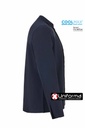 Chaqueta Cocina de color azul marino para cocineros con tejido CoolMax transpirable en la espalda, confeccionada en tejido ligero, y fresco de micro fibra, perfecta para el calor, de tacto suave, con acabado anti manchas y anti bacterias, de Manga Larga, personalizable con logo de empresa en Uniforma  - V405210