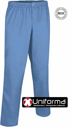 Pantalón azul celeste de cintura de goma para celadores, médicos, enfermeras, enfermeros, empresas de limpieza, limpiadores y celadores, económico y barato, personalizable con logo de empresa en uniforma  - VL2444