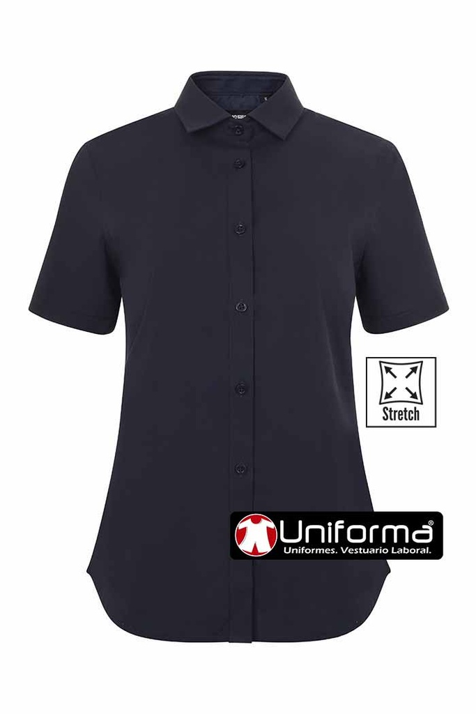 Camisa de trabajo de mujer en tejido elástico Stretch de manga corta, cómoda y ligera, en popelín de 115 grms, personalizable con logo de empresa en Uniforma  - V405018S