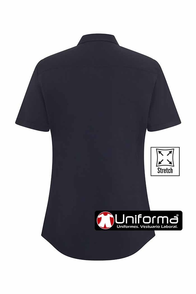 Camisa de trabajo de mujer en tejido elástico Stretch de manga corta, cómoda y ligera, en popelín de 115 grms, personalizable con logo de empresa en Uniforma  - V405018S