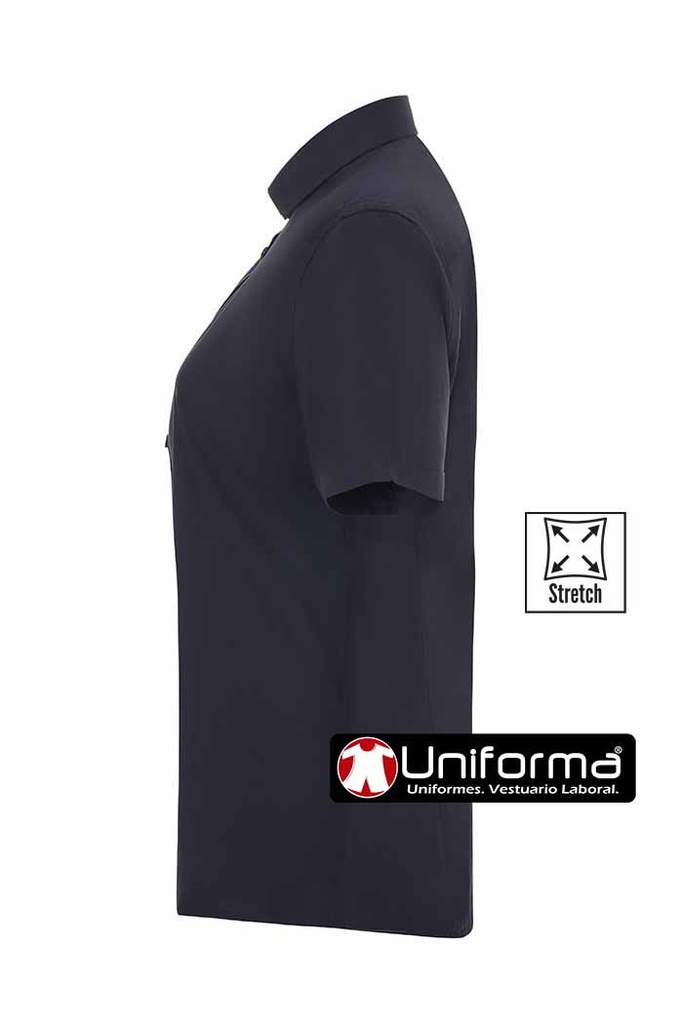 Camisa de trabajo de mujer en tejido elástico Stretch de manga corta, cómoda y ligera, en popelín de 115 grms, personalizable con logo de empresa en Uniforma  - V405018S