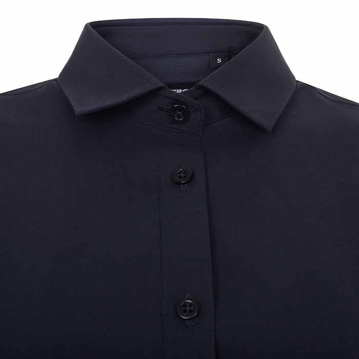 Camisa de trabajo de mujer en tejido elástico Stretch de manga corta, cómoda y ligera, en popelín de 115 grms, personalizable con logo de empresa en Uniforma  - V405018S