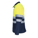 Chaqueta de trabajo tipo Softshell bicolor amarillo y Marino reflectante de Alta visibilidad EN ISO 20471 Clase 2, con cierre de cremallera central, personalizable con logo de empresa en Uniforma  - VL2733