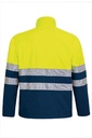 Chaqueta de trabajo tipo Softshell bicolor amarillo y Marino reflectante de Alta visibilidad EN ISO 20471 Clase 2, con cierre de cremallera central, personalizable con logo de empresa en Uniforma  - VL2733