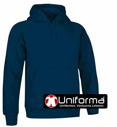 Sudadera de capucha de color Azul Marino, en 100% Poliéster tacto algodón, resistente, de puños y cintura elástica, 280grms, personalizable con logo de empresa en Uniforma