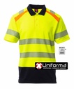 Polo de trabajo reflectante de alta visibilidad de diseño original elegante y moderno, combinado de tres colores, con bandas reflectantes discontinuas segmentadas termo selladas, en torso y mangas, con colores a contraste, personalizable con logo de empresa en Uniforma  - PY00378