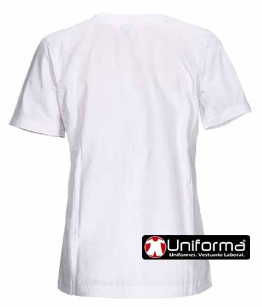 Blusón Blusa de mujer de color blanco, entallada, con cierre de botones centrales automáticos por presión, para uniforme de enfermera, sanitario, dentista, estética, empresa de servicios y limpieza, personalizables con logo de empresa en Uniforma.  - VL2841