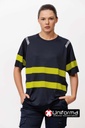 Camiseta de trabajo de color marino con Bandas reflectantes Amarillas de Alta Visibilidad Segmentadas, en pecho y mangas,  de manga corta, personalizable con logo de empresa en Uniforma  - TC3978