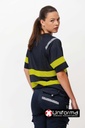 Camiseta de trabajo de color marino con Bandas reflectantes Amarillas de Alta Visibilidad Segmentadas, en pecho y mangas,  de manga corta, personalizable con logo de empresa en Uniforma  - TC3978