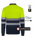 Polo de trabajo Bicolor de Alta Visibilidad fabricado con Poliéster Reciclado procedente de botellas de plástico, de Manga Larga, con cintas reflectantes segmentadas - V305535