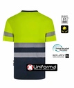 Camiseta de trabajo reflectante bicolor de alta visibilidad fabricada con poliéster reciclado procedente de botellas de plástico, personalizable con logo de empresa en Uniforma - V305633