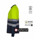 Camiseta de trabajo reflectante de Alta Visibilidad Bicolor de Manga Larga con algodón por dentro, y poliéster por fuera, de diseño bicolor, puños elásticos, personalizable con logo de empresa en Uniforma  - V305619