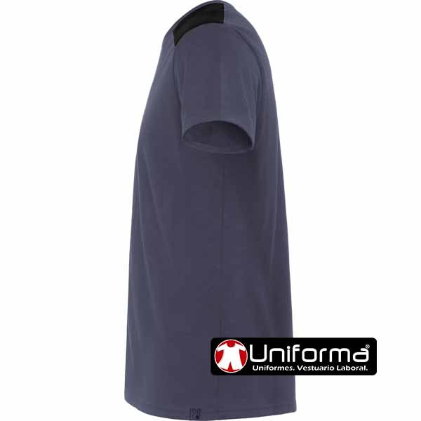 Camiseta de trabajo bicolor con refuerzos de colores a contraste, de poliéster algodón, personalizable con logo de empresa y cintas reflectantes en Uniforma.