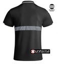 Polo negro de vigilante de seguridad, de manga corta, con banda o cinta reflectante segmentada discontinua en pecho y espalda, personalizado con logo de empresa en Uniforma  - LY0402AV