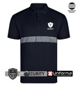 Polo de trabajo para uniforme de vigilante de seguridad de color azul marino con una banda reflectante segmentada discontinua, en tejido ligero y fresco, disponible en tallas grandes, personalizable con logo de empresa en Uniforma - VPS160UAV