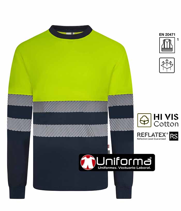 Camiseta Alta Visibilidad Bicolor Manga Larga con algodón - V305619