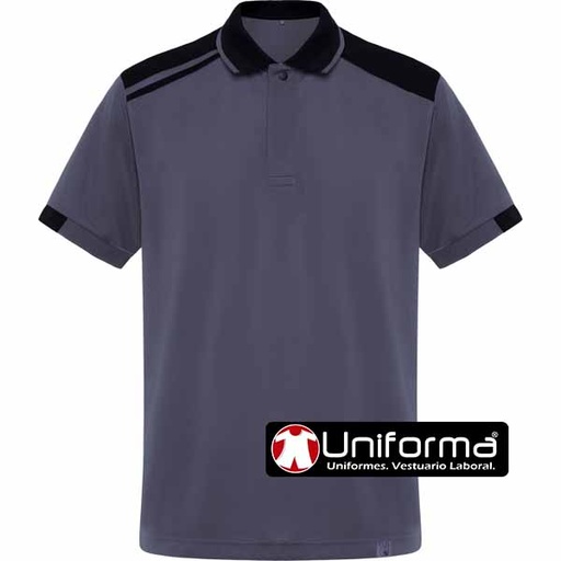 [LY8410] Polo Bicolor Manga Corta Antibacterias - LY8410 (Gris / Negro)