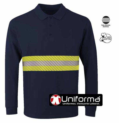 [UN330] Polo Algodón Manga Larga Banda Reflectante Bicolor - UN330 (Azul Marino)