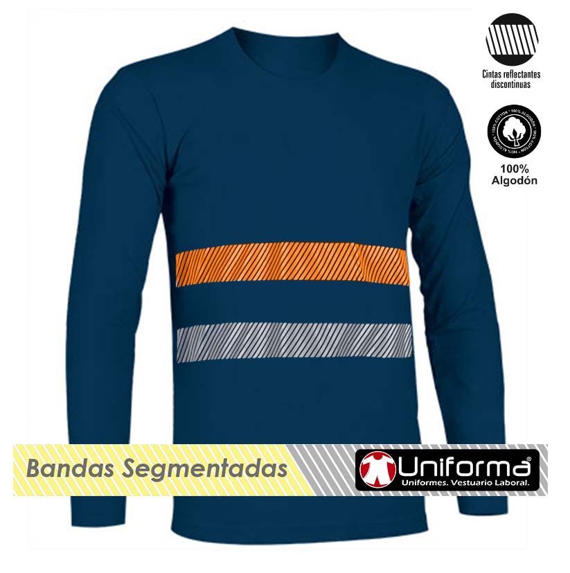 Camiseta Manga Larga Algodón Bandas Reflectantes y Naranja Fluor - UN1004