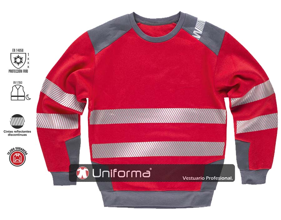 Sudadera Roja Combinada Cintas Reflectantes - TC9042