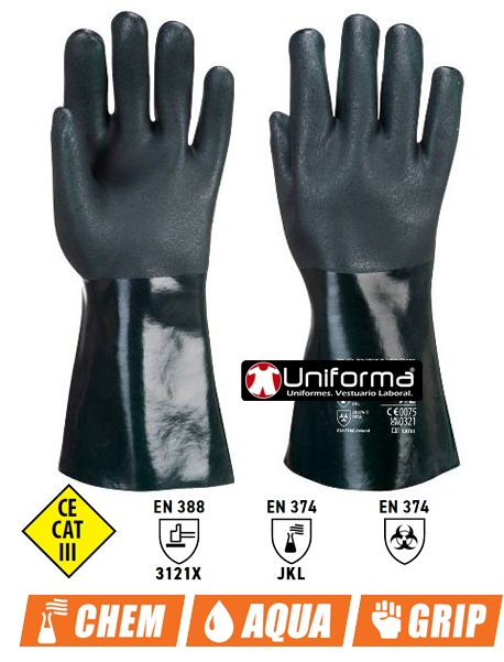 10 Guantes de PVC Doble Inmersión 35cm