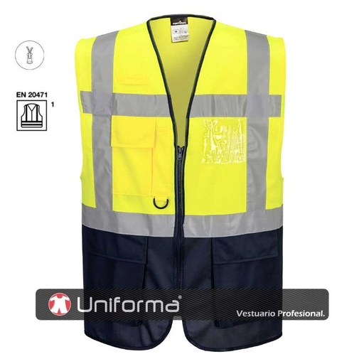 [PC476] Chaleco Alta Visibilidad Bicolor Multibolsillos - PC476 (Amarillo / Marino)