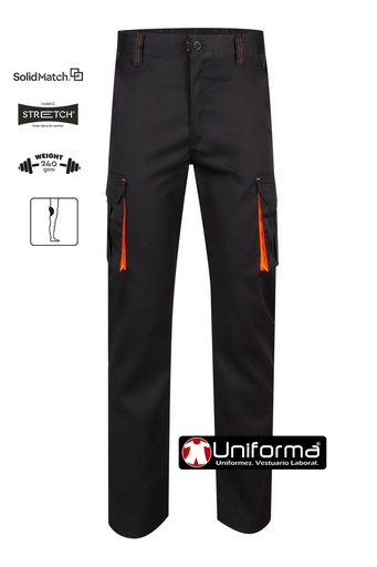 [V103008S] Pantalón Elástico Stretch Bicolor - V103008S (Negro / naranja)