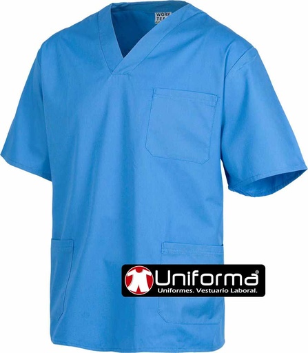 [TB9200] Casaca Medico Sanitaria cuello pico de colores - TB9200 (Azul Celeste)