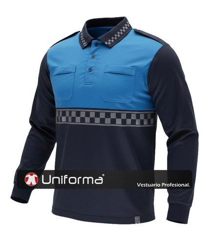 [TC3856] Polo Vigilante Manga Larga con Damero - TC3856 (Azul Celeste)