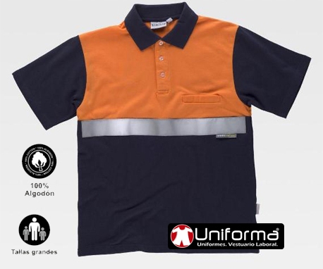 [TC3841] Polo Alta Visibilidad 100% Algodón con Banda Reflectante -TC3841 (Marino / Naranja)