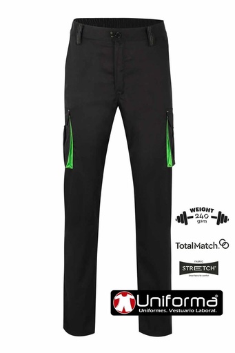 [V103024S] Pantalón Bicolor Elástico Multi Bolsillos - V103024S (Negro / Verde)