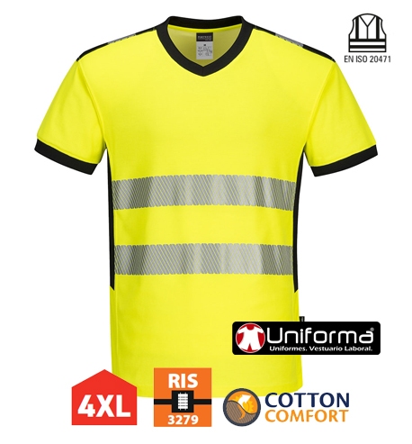 [PPW310-01] Camiseta Alta Visibilidad Cuello Pico - PPW310 (Amarillo Fluor)