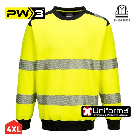 [PPW379-03] Sudadera Alta Visibilidad Cuello Redondo - PPW379 (Amarillo / Negro)