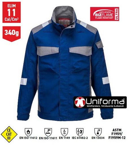 [PFR08] Chaqueta Ignífuga Riesgo Químico Lavado Industrial - PFR08 (Azul Royal)