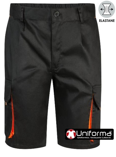 [V103010S] Pantalón Bermuda Elástica - V103010S (Negro / naranja)