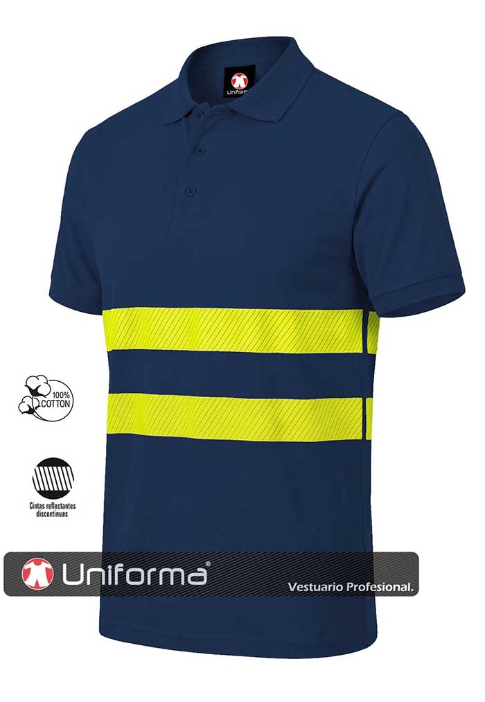 Polo Algodón Bandas Amarillas de Alta Visibilidad - UN2240