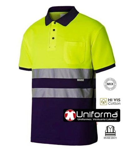 [V305513] Polo Alta Visibilidad con Algodón Bicolor V305513 (Amarillo / Marino)