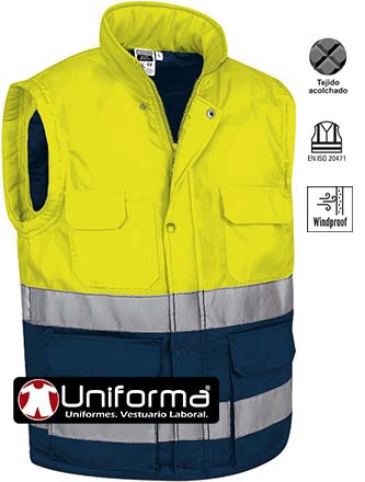 [VL2350] Chaleco Acolchado Multibolsillos Alta Visibilidad - VL2350 (Amarillo / Marino)