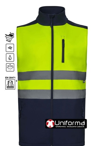 [V305906] Chaleco Softshell Alta Visibilidad Clase 2 Bicolor - V305906 (Amarillo / Marino)