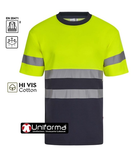[V305613] Camiseta Alta Visibilidad Bicolor HI VIS Cotton - V305613 (Amarillo / Marino)