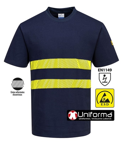 [PAS20AV] Camiseta Anti-estática ESD Bandas Alta Visibilidad - PAS20AV (Azul Marino)