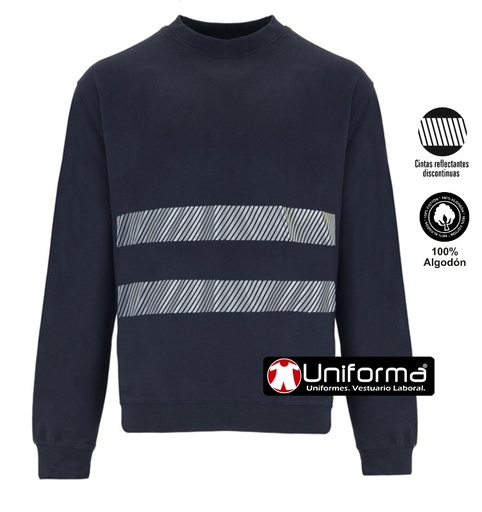 [UN008] Sudadera Algodón Bandas Reflectantes - UN008 (Azul Marino, Banda Gris)