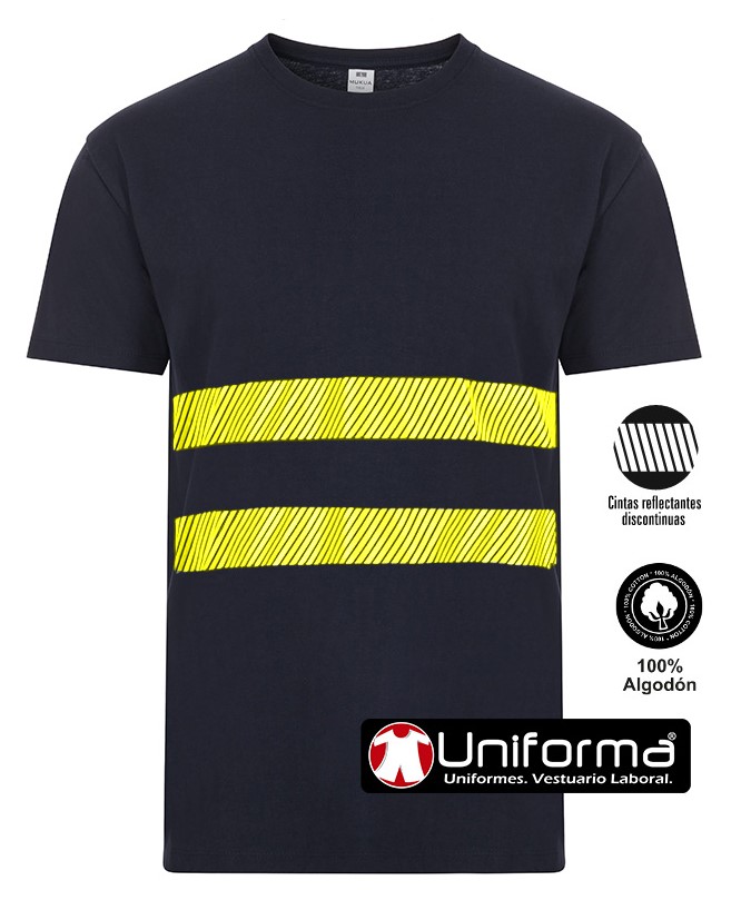Camiseta Algodón con Bandas de Alta Visibilidad Amarillas - UN203