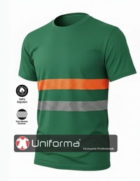 Camiseta Algodón Bandas Reflectante y Naranja Flúor  - UN1006