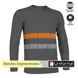 [UN1004] Camiseta Manga Larga Algodón Bandas Reflectantes y Naranja Fluor - UN1004